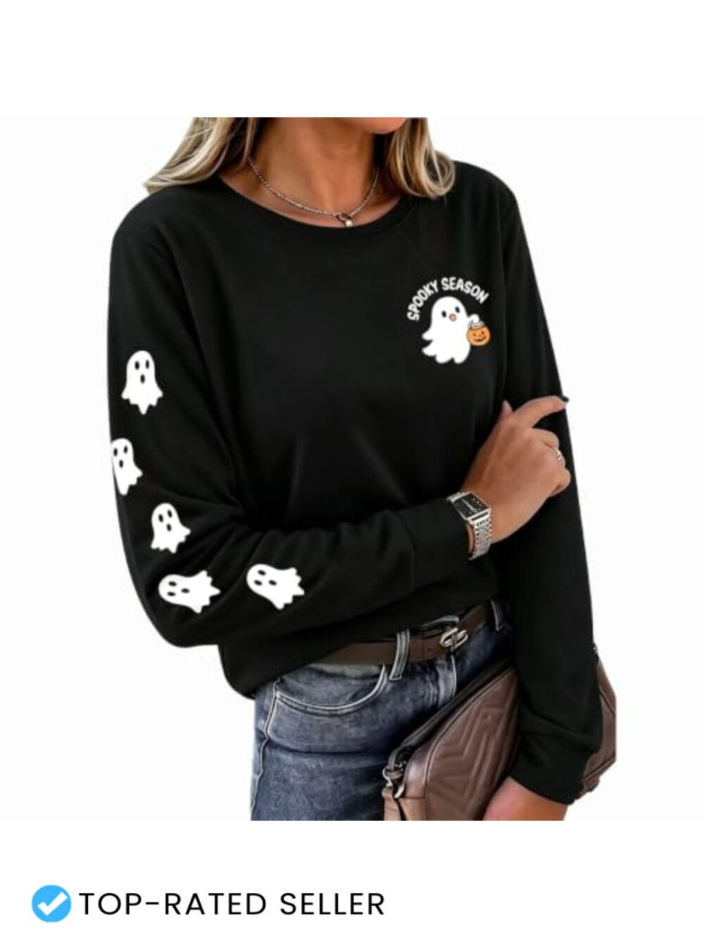 Cute Ghost Women's Halloween Long Sleeve Pullover Top